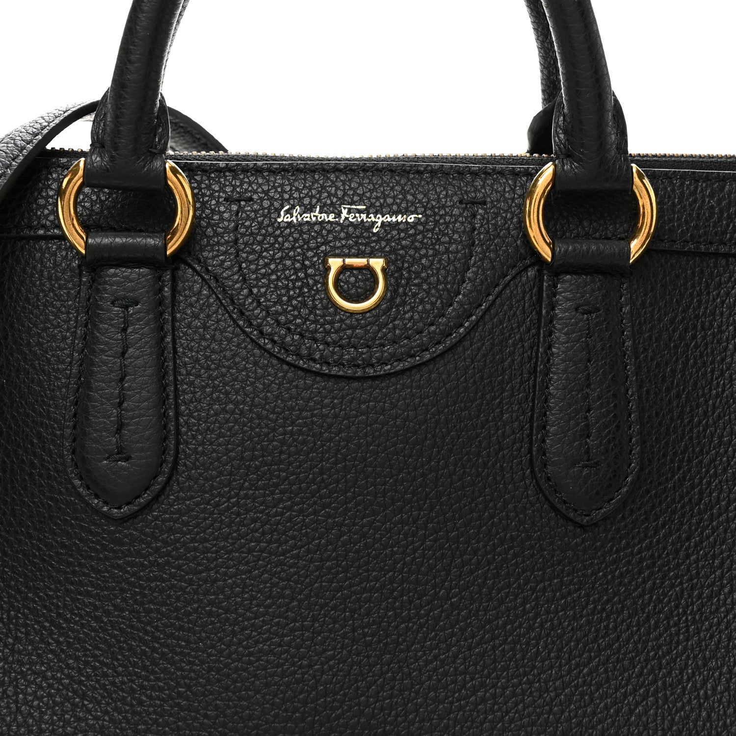 Salvatore Ferragamo Grained Calfskin 1927 Tote Black 7 of 9