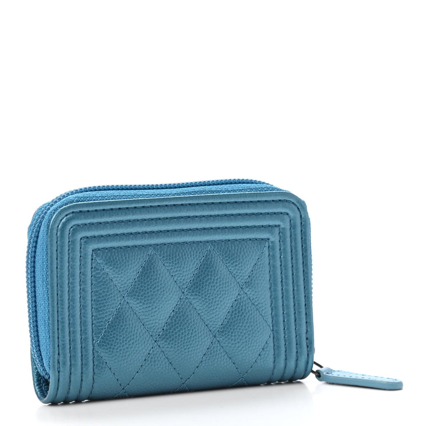 Metallic Caviar Quilted Boy Zip Around Coin Purse Wallet Turquoise