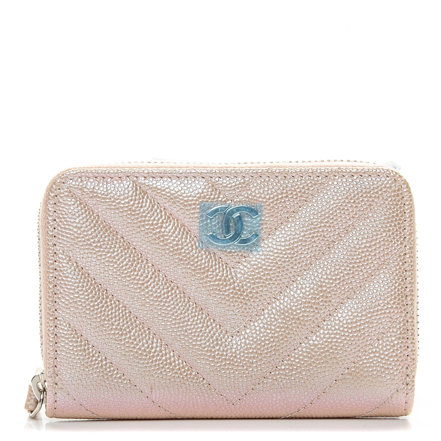Chanel Metallic Caviar Chevron Quilted Zip Around Coin Purse Light Gold 1 of 7