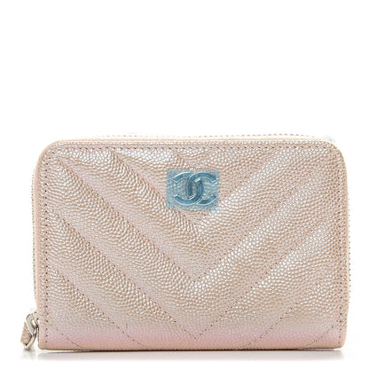 Chanel Metallic Caviar Chevron Quilted Zip Around Coin Purse Light Gold 1 of 7