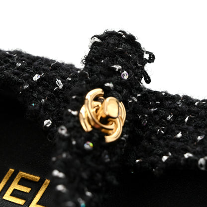 Chanel Tweed Sequin Grosgrain Cap Toe Mary Jane Flats 39 Black 11 of 11