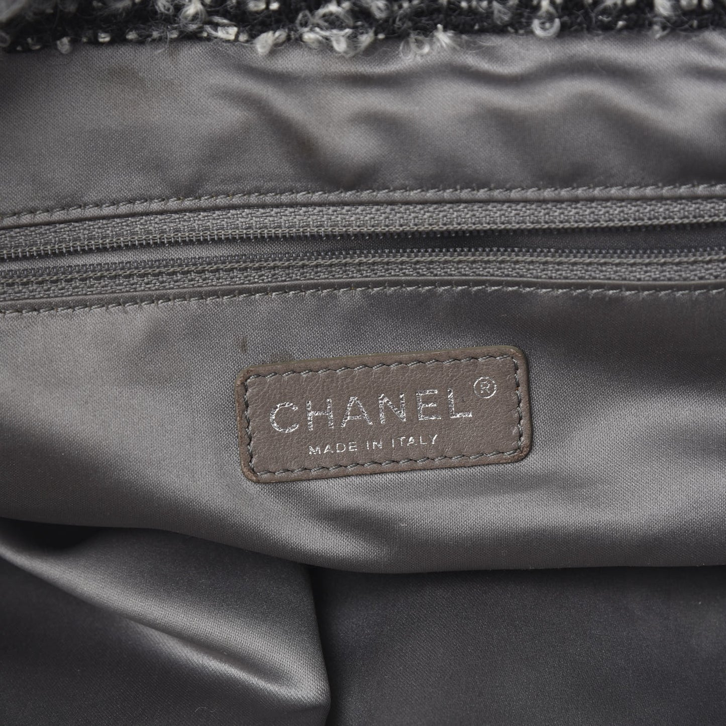 Tweed Lambskin Drawstring Tweedy Tote Dark Grey