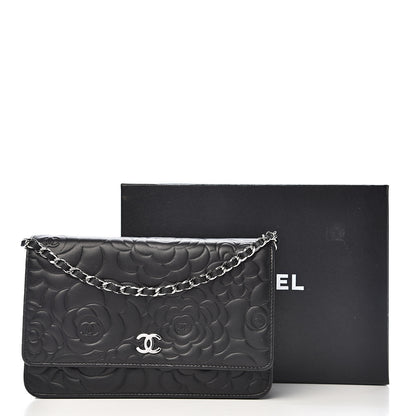 Chanel Lambskin Camellia Embossed Wallet on Chain WOC Black 11 of 11