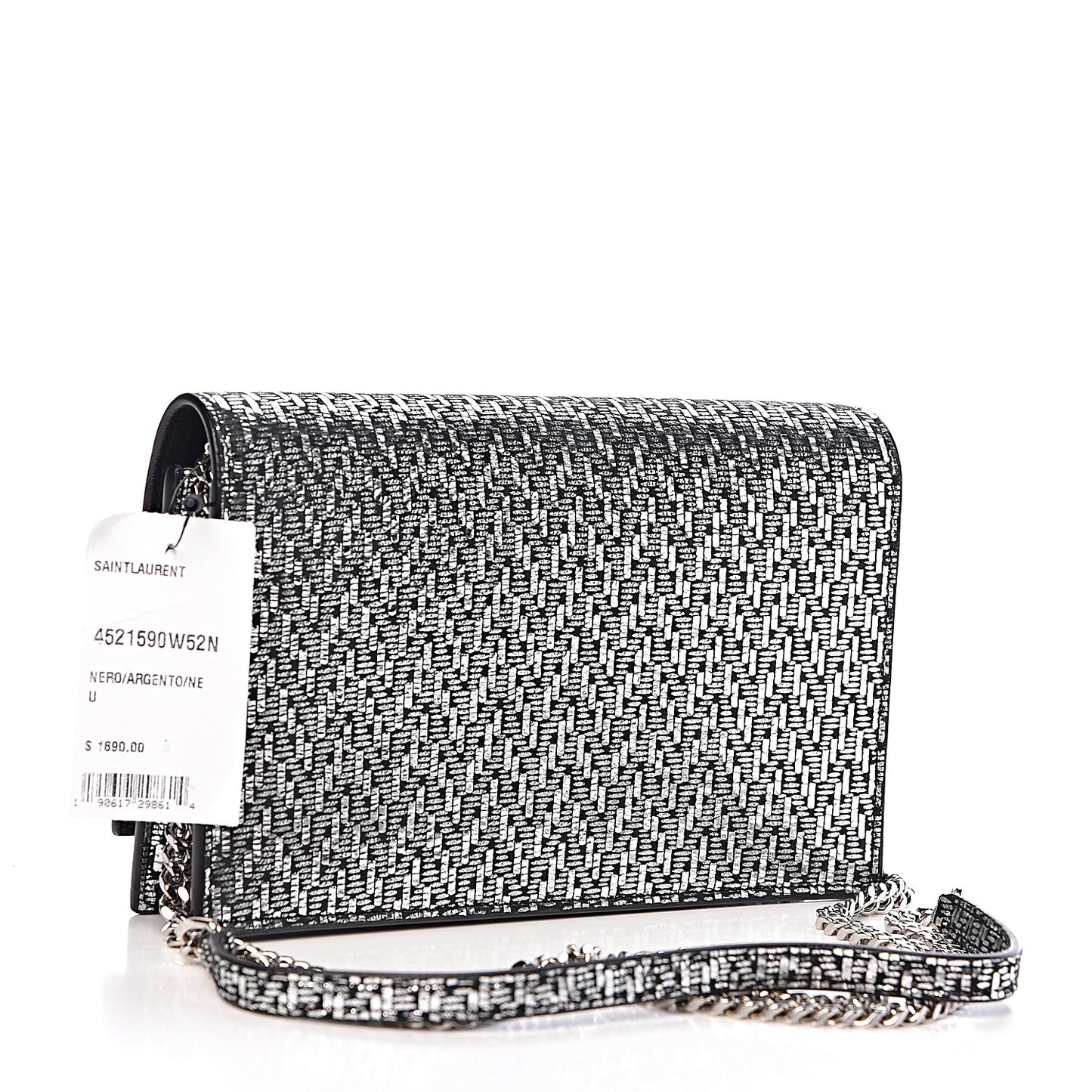 Metallic Calfskin Classic Monogram Kate Tassel Chain Wallet Black Argento