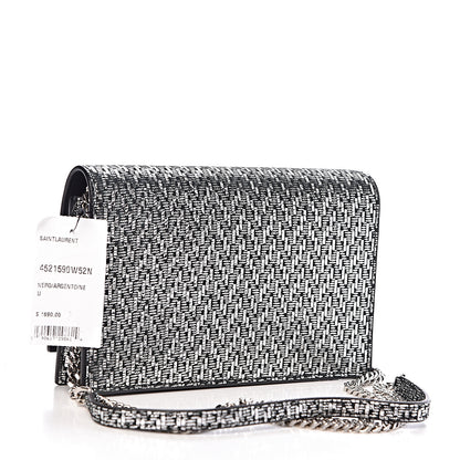 Saint Laurent Metallic Calfskin Classic Monogram Kate Tassel Chain Wallet Black Argento 3 of 9