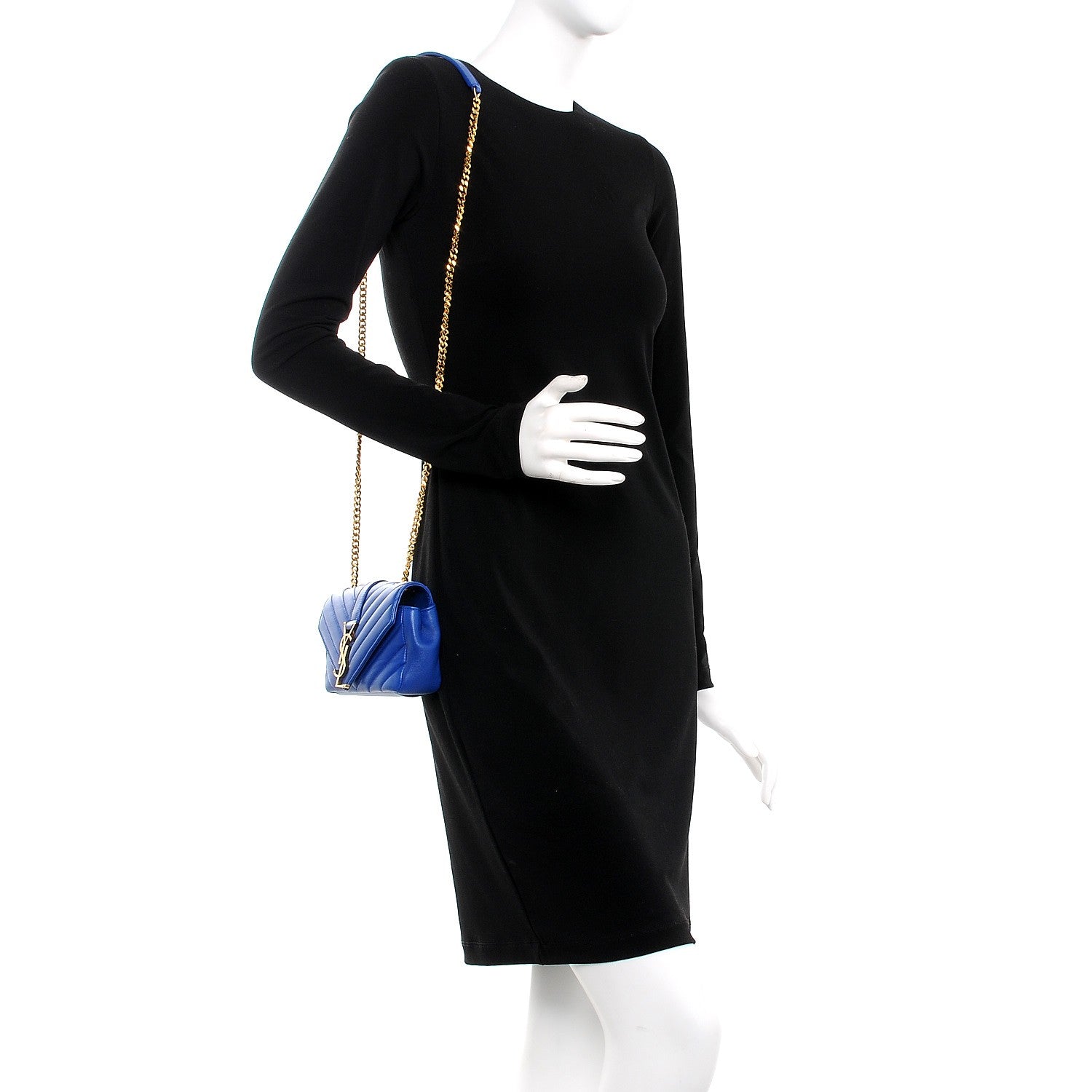 Saint Laurent Sheepskin Matelasse Chevron Monogram Classic Baby Chain Bag Blue Majorelle 2 of 8