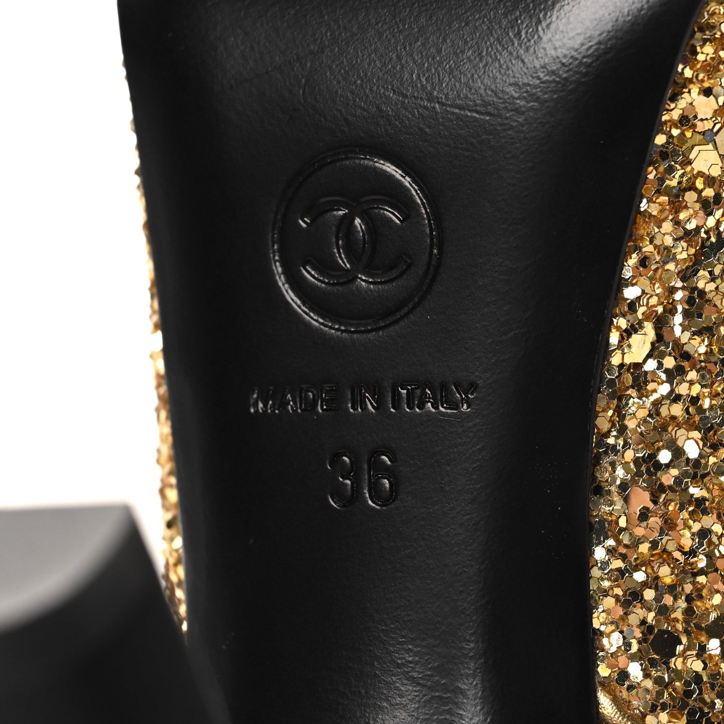 Glitter Grosgrain Cap Toe CC Slingback Pumps 36 Gold Black