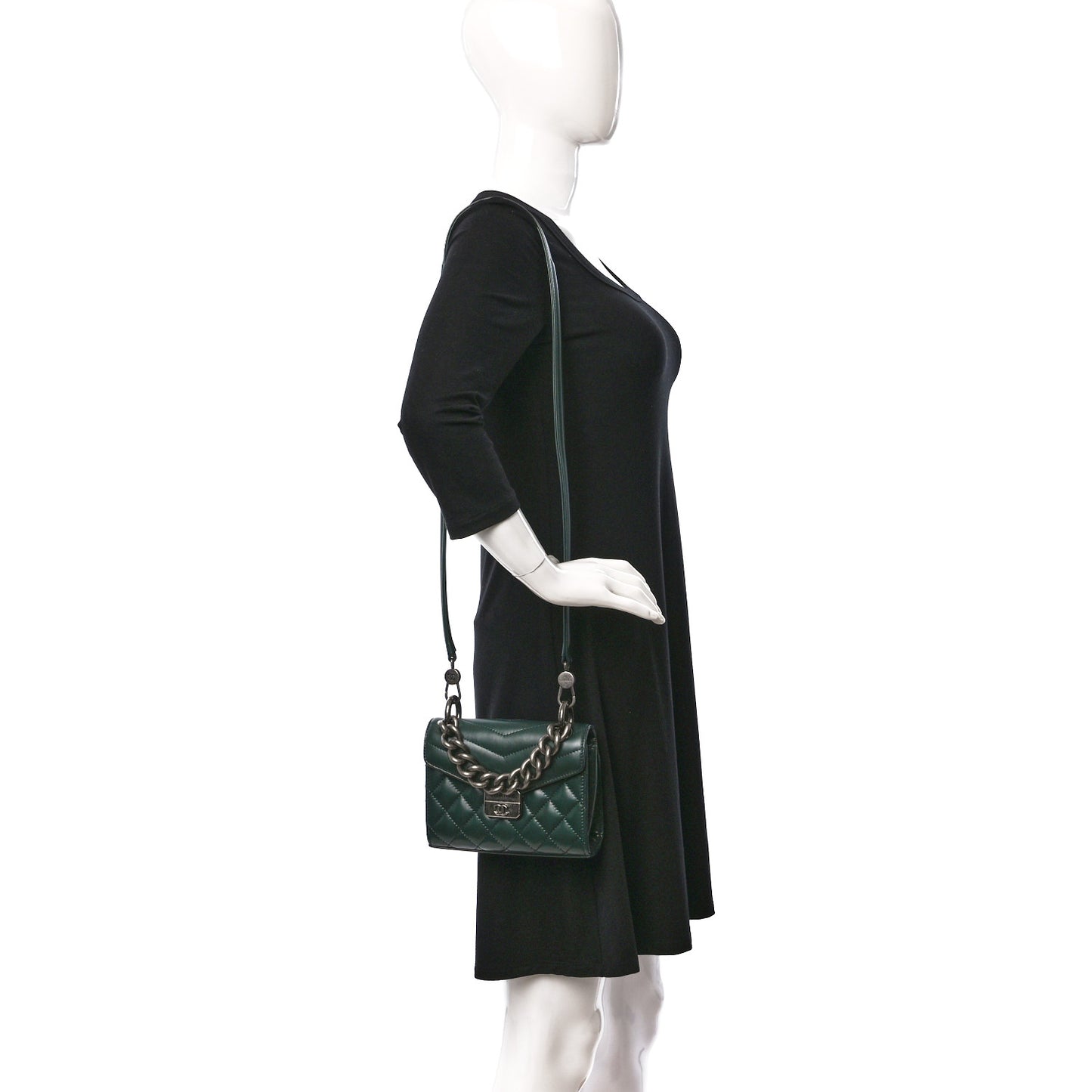 Shiny Calfskin Quilted Mad About Quilting Mini Flap Dark Green