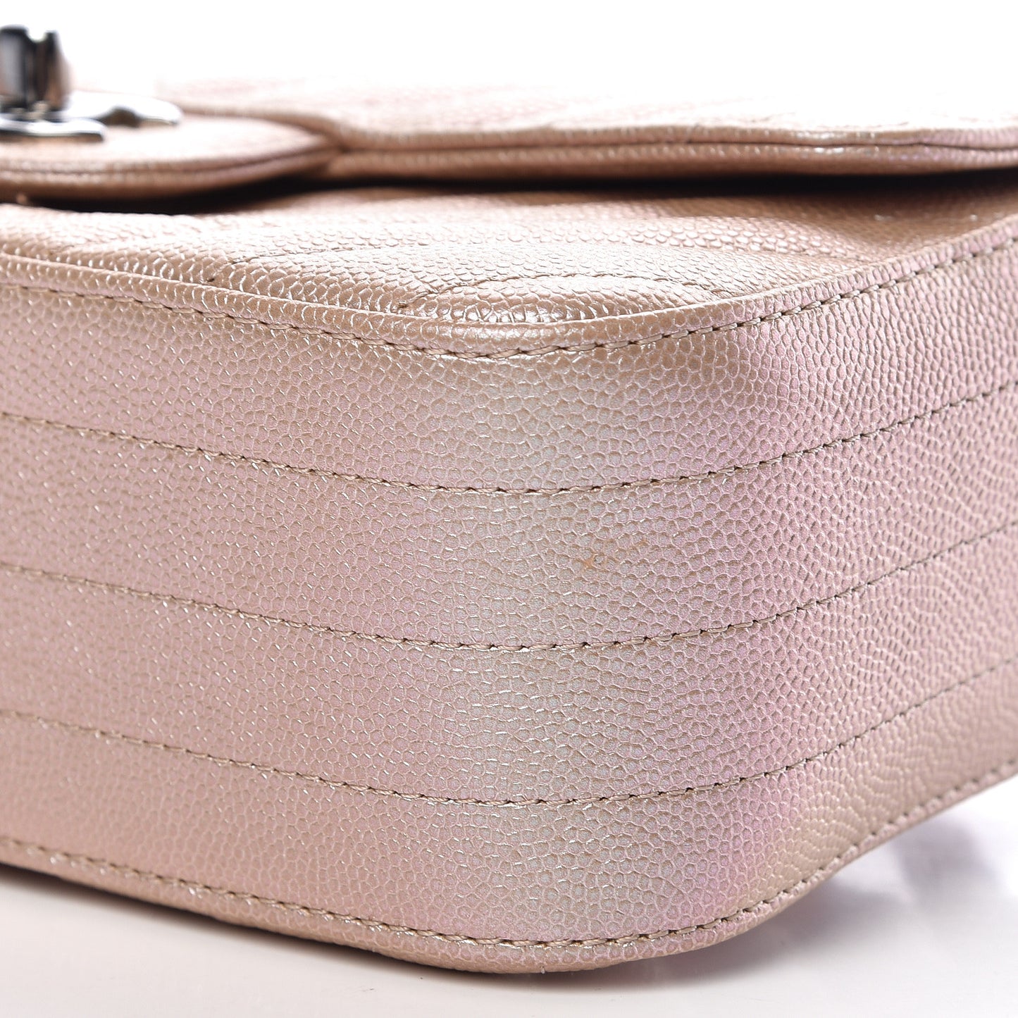 Iridescent Caviar Chevron Quilted Mini Rectangular Flap Light Gold