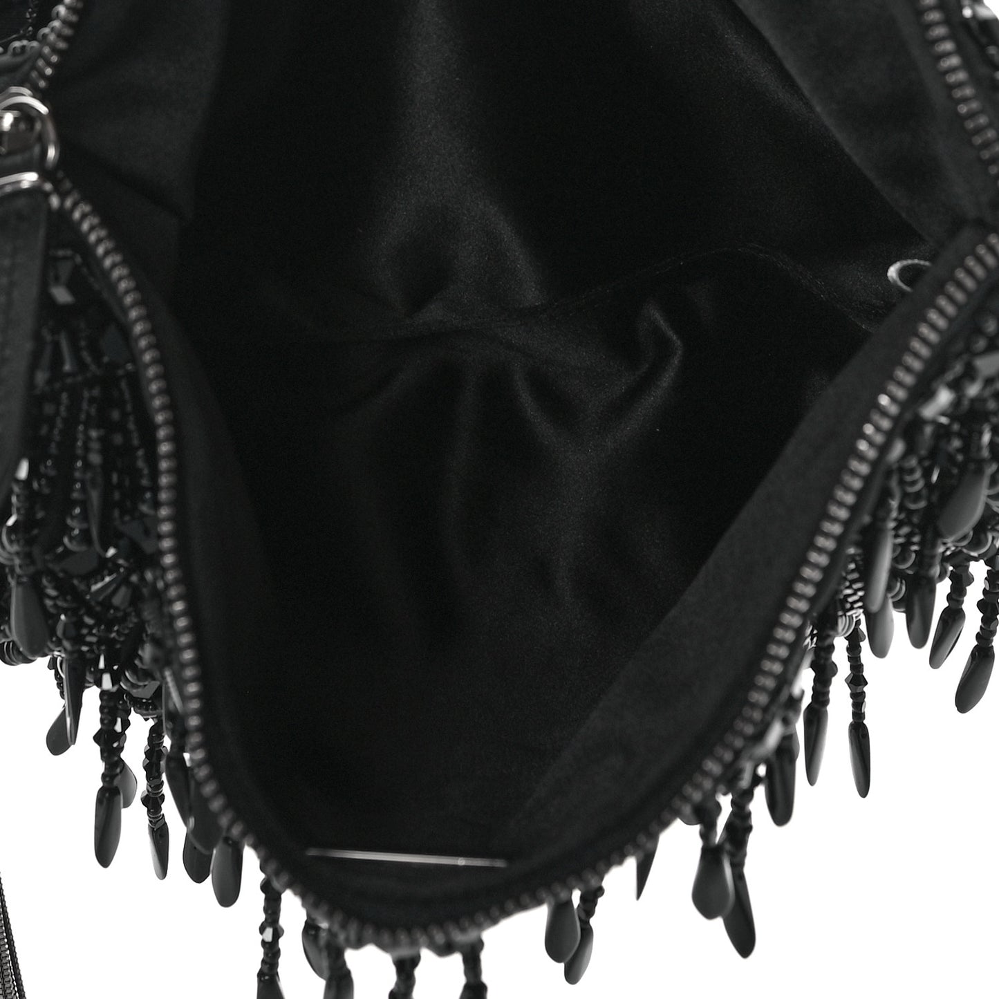Satin Bead Embellished Callie Fringe Tassel Chain Evening Bag Black