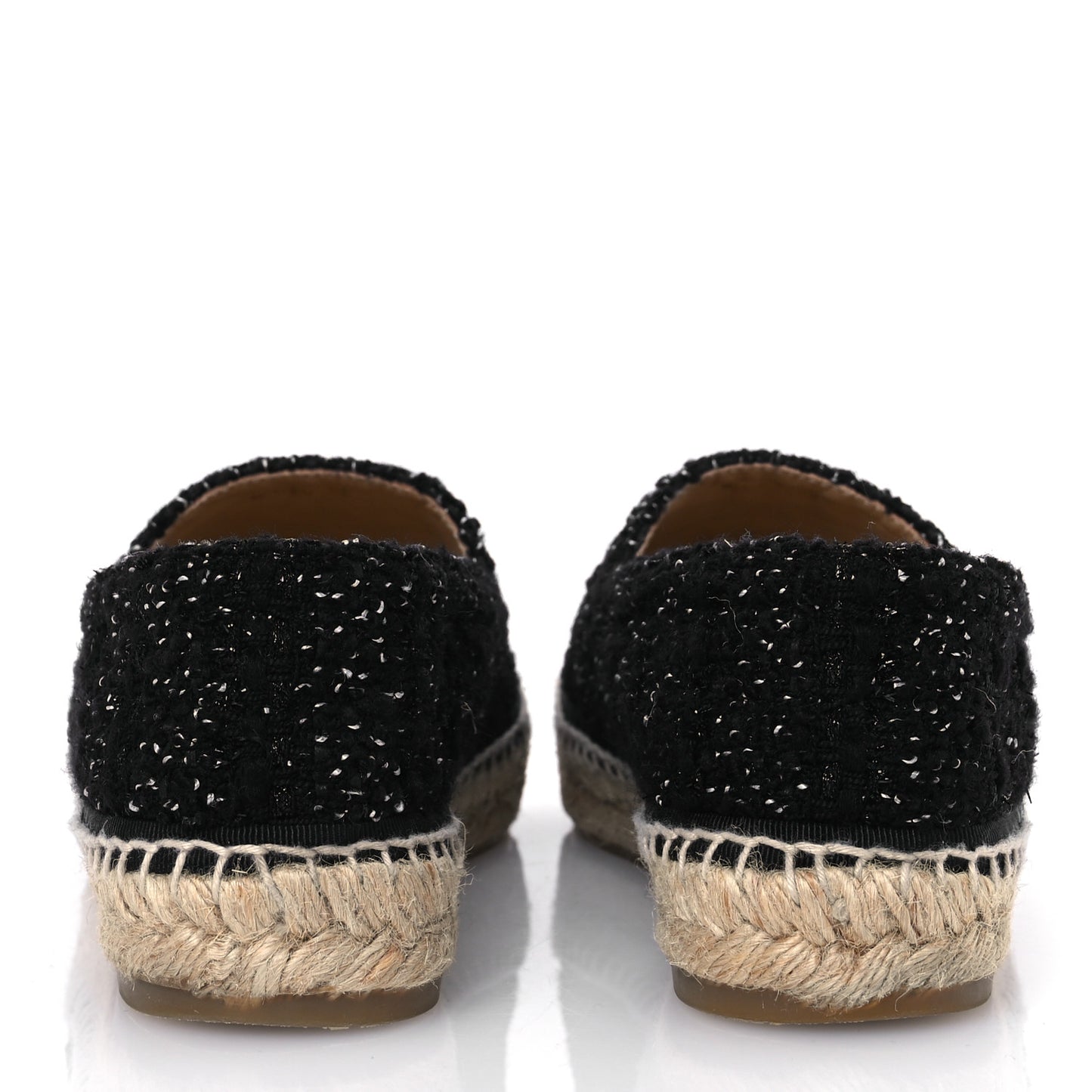 Metallic Lambskin Tweed CC Espadrilles 39 Black Silver