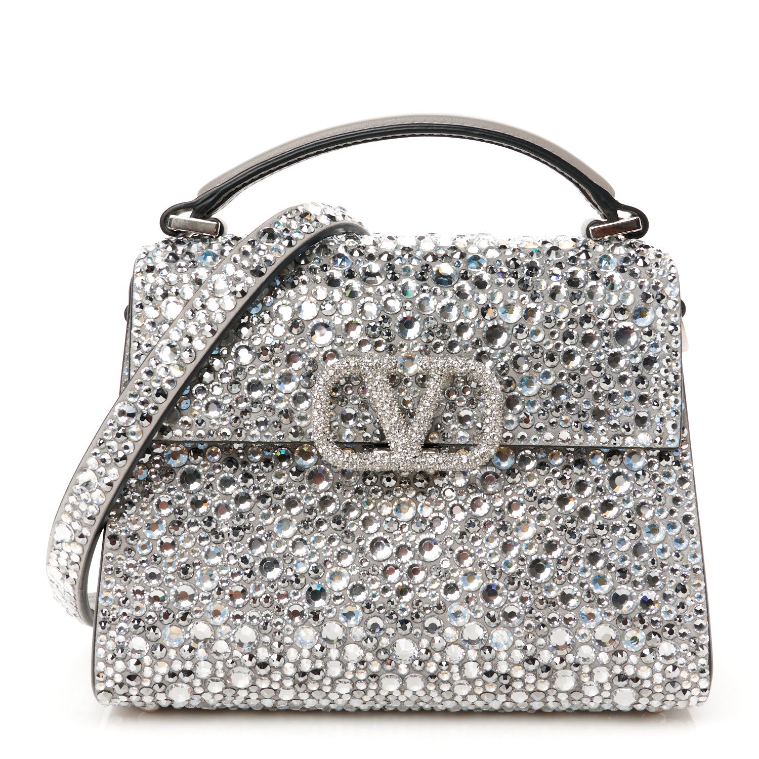 Valentino Garavani Crystal Embroidered Mini Vsling Top Handle Bag Silver 1 of 11