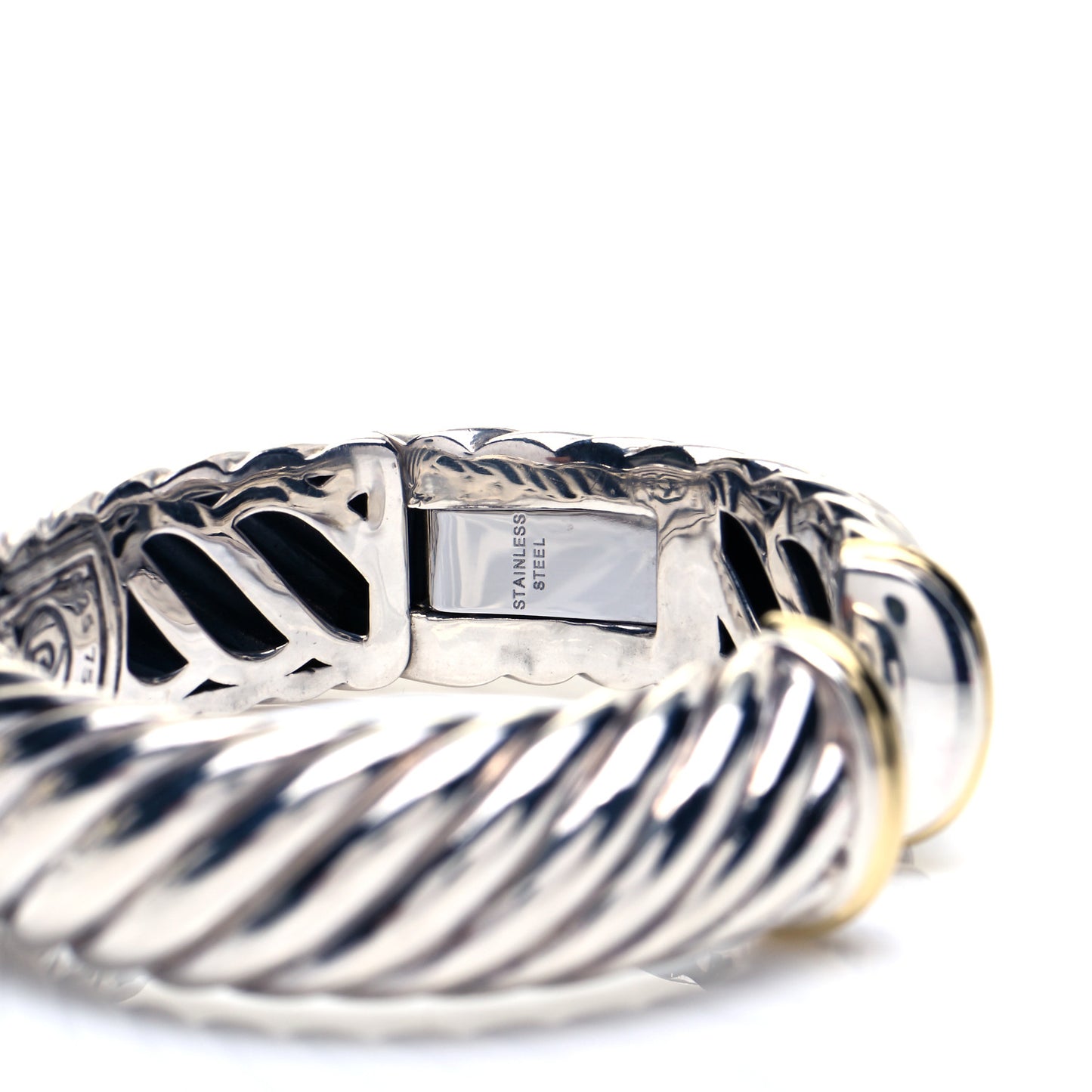 Sterling Silver 18K Yellow Gold 15mm Sculpted Cable Cuff Bracelet