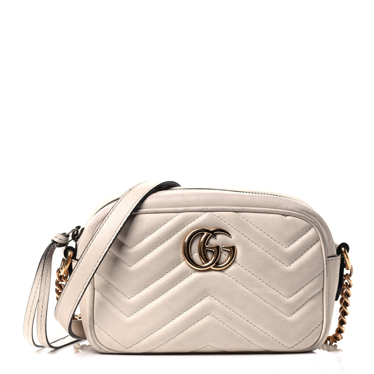 Gucci Calfskin Matelasse Mini GG Marmont Chain Shoulder Bag White 1 of 8