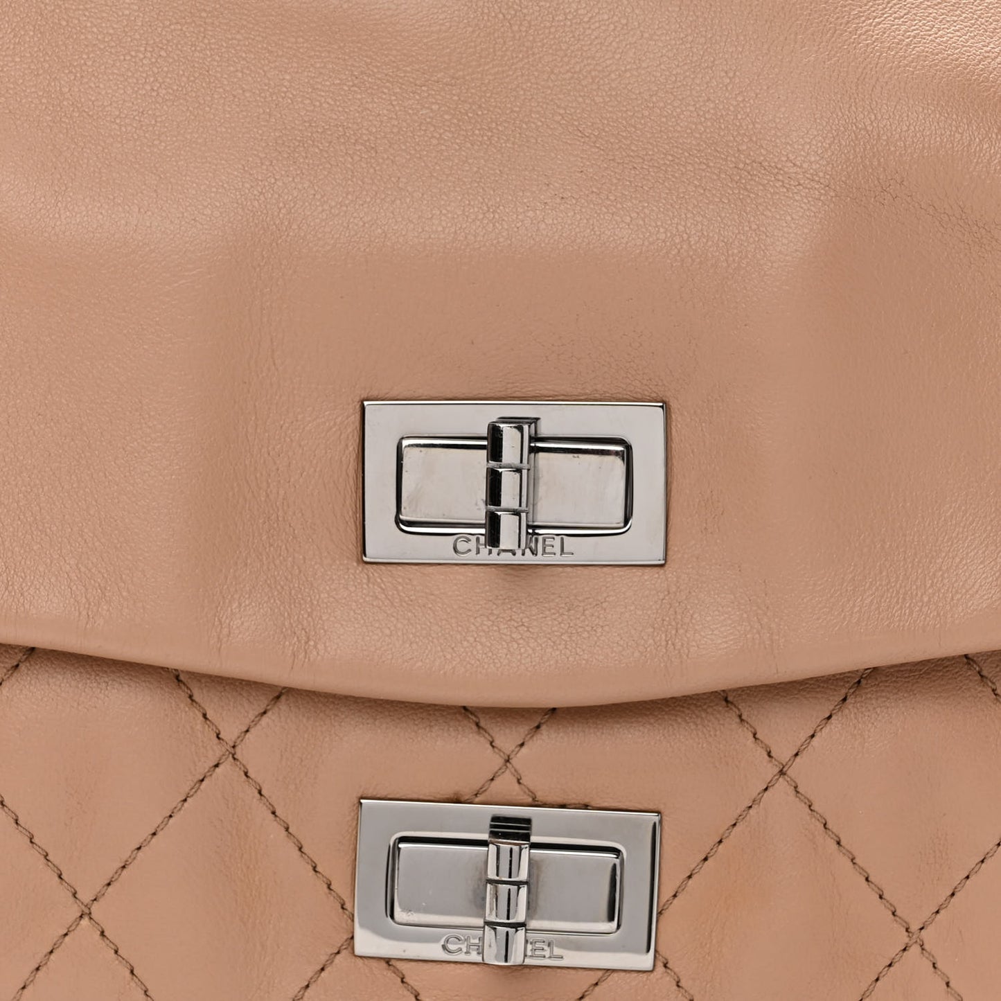 Lambskin Quilted Large Mademoiselle Double Flap Light Brown