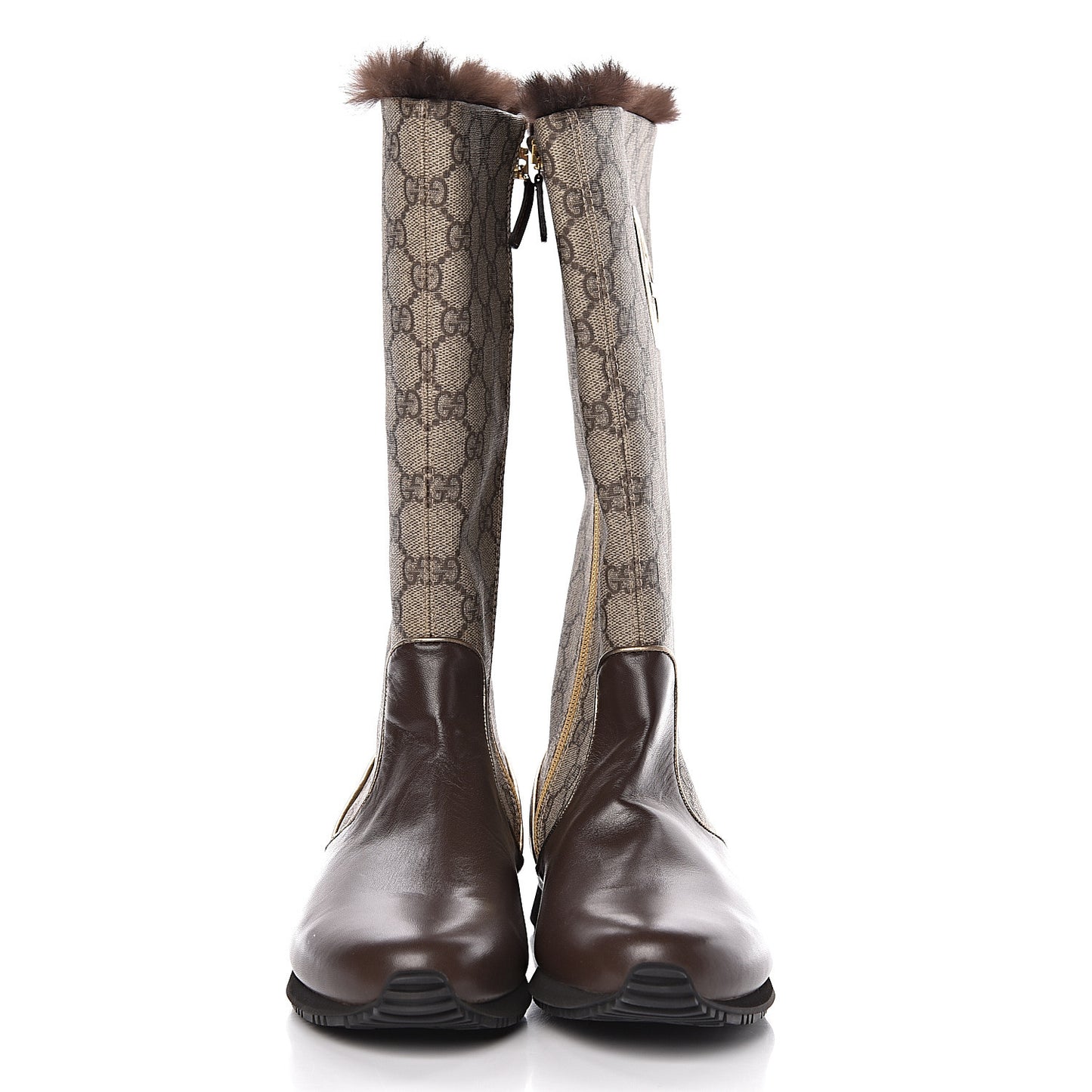 GG Plus Monogram Knee High Boots 38 Beige Ebene