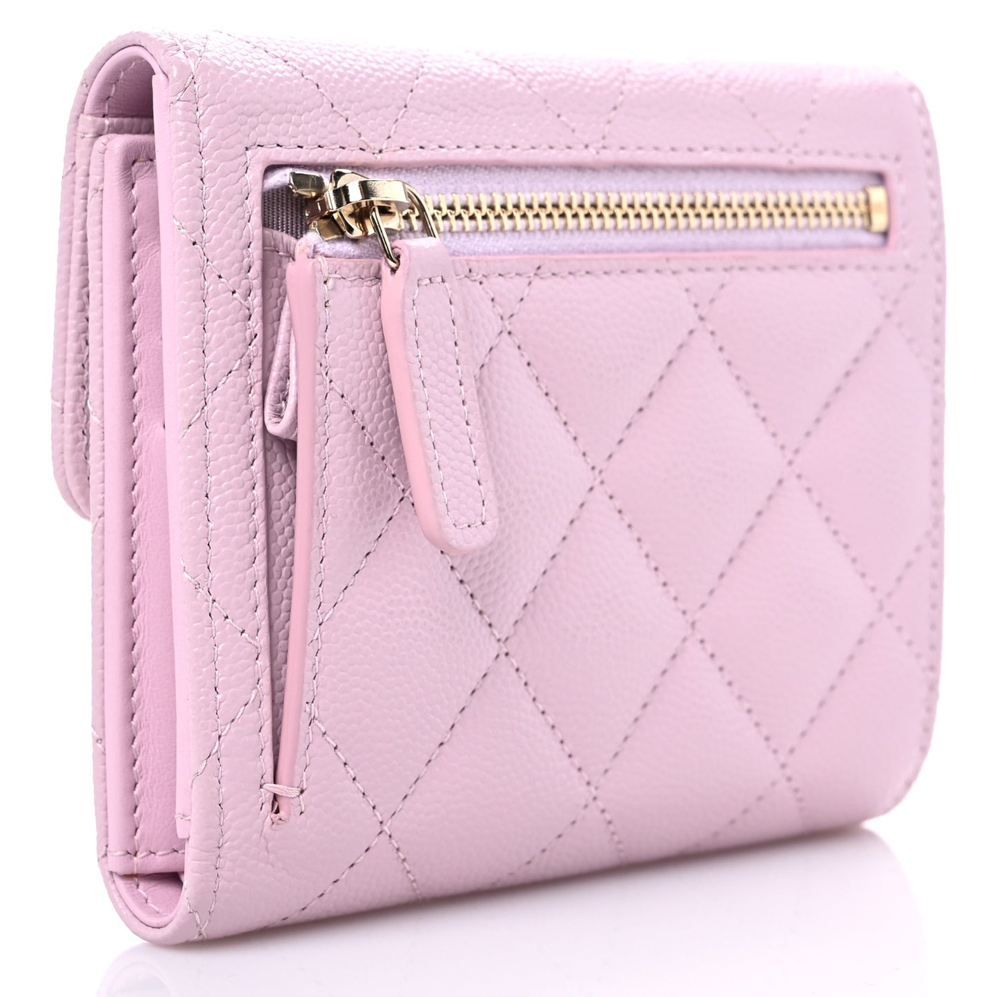 Caviar Quilted Compact Flap Wallet Light Pink