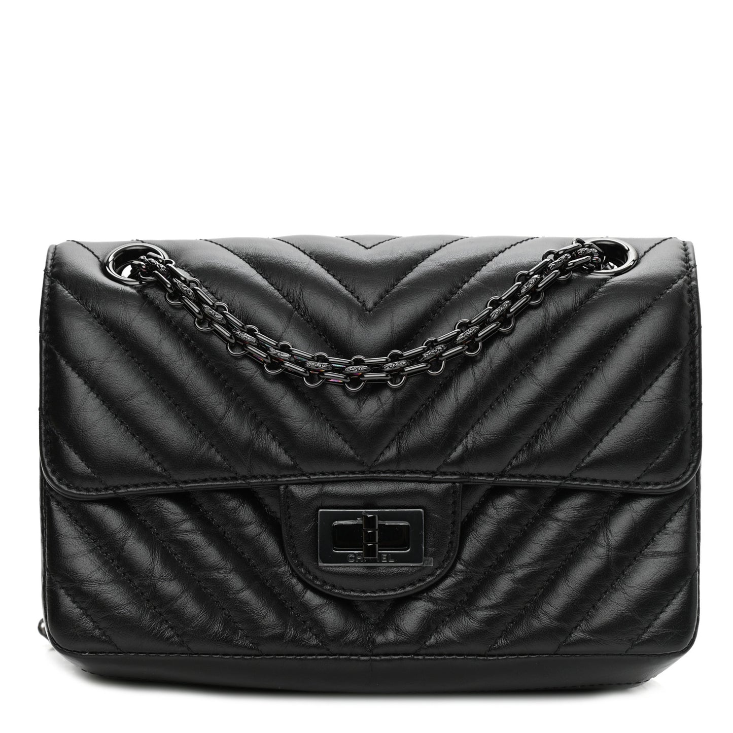 Aged Calfskin Chevron Quilted 2.55 Reissue Mini Flap So Black