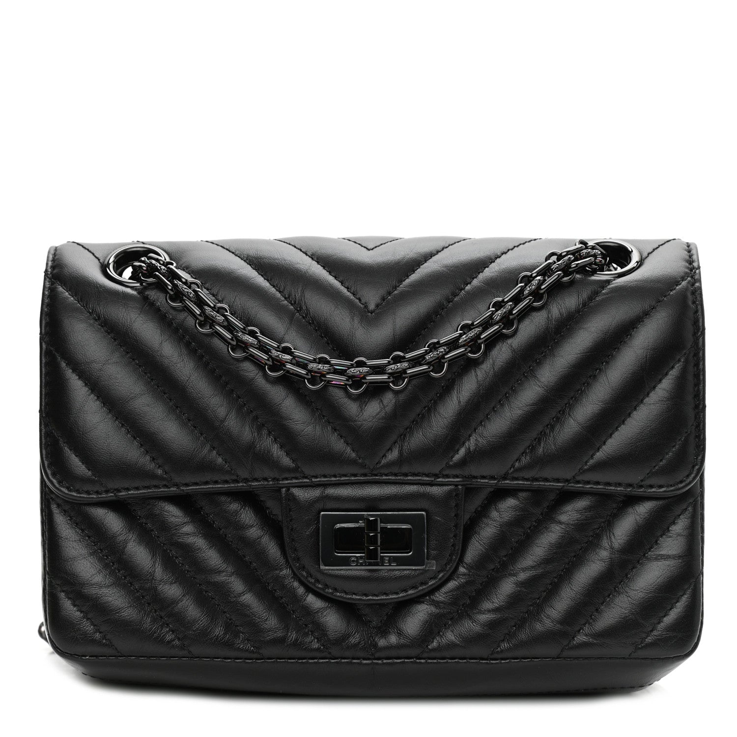 Chanel Aged Calfskin Chevron Quilted 2.55 Reissue Mini Flap So Black 1 of 11