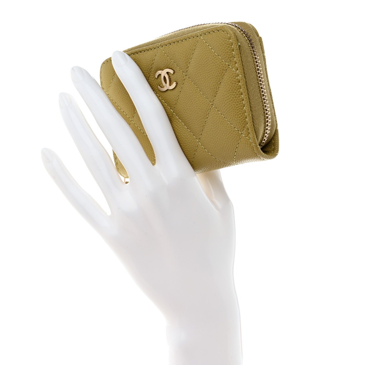 Chanel Caviar Quilted Zip Around Coin Purse Wallet Light Green 2 of 8
