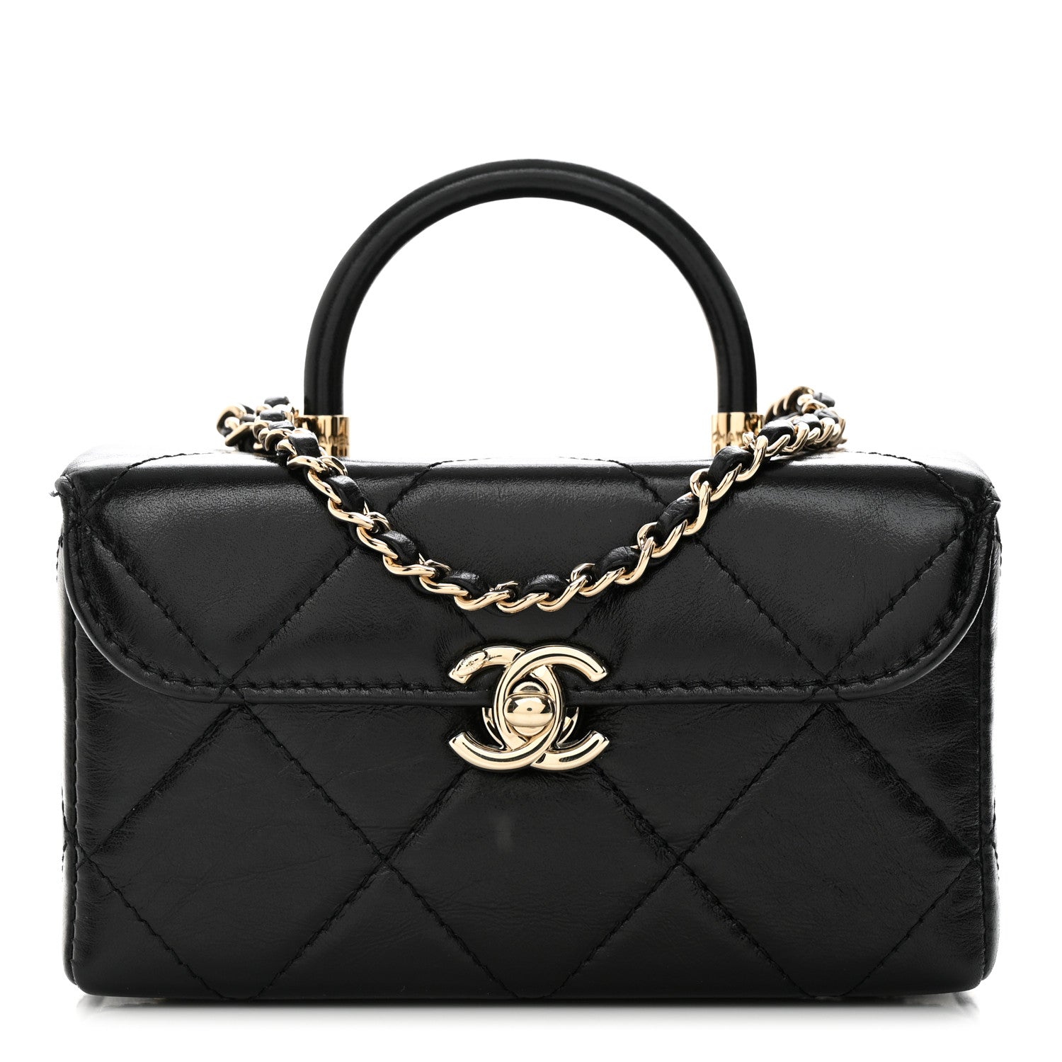 Chanel Shiny Calfskin Quilted Small CC Top Handle Box Bag Black 1 of 11