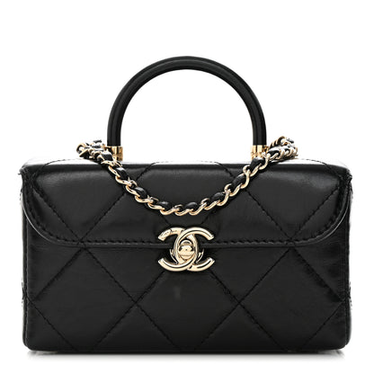 Chanel Shiny Calfskin Quilted Small CC Top Handle Box Bag Black 1 of 11