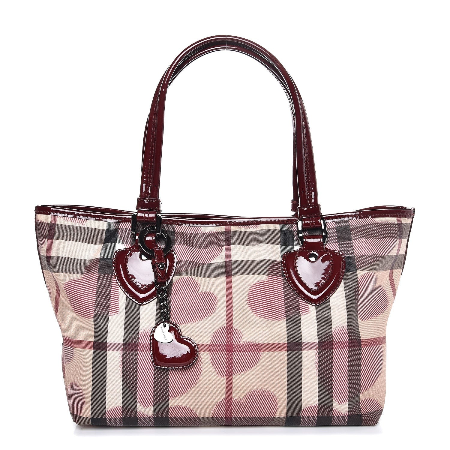 Burberry Nova Check Heart Small Gracie Tote Berry Red 1 of 8