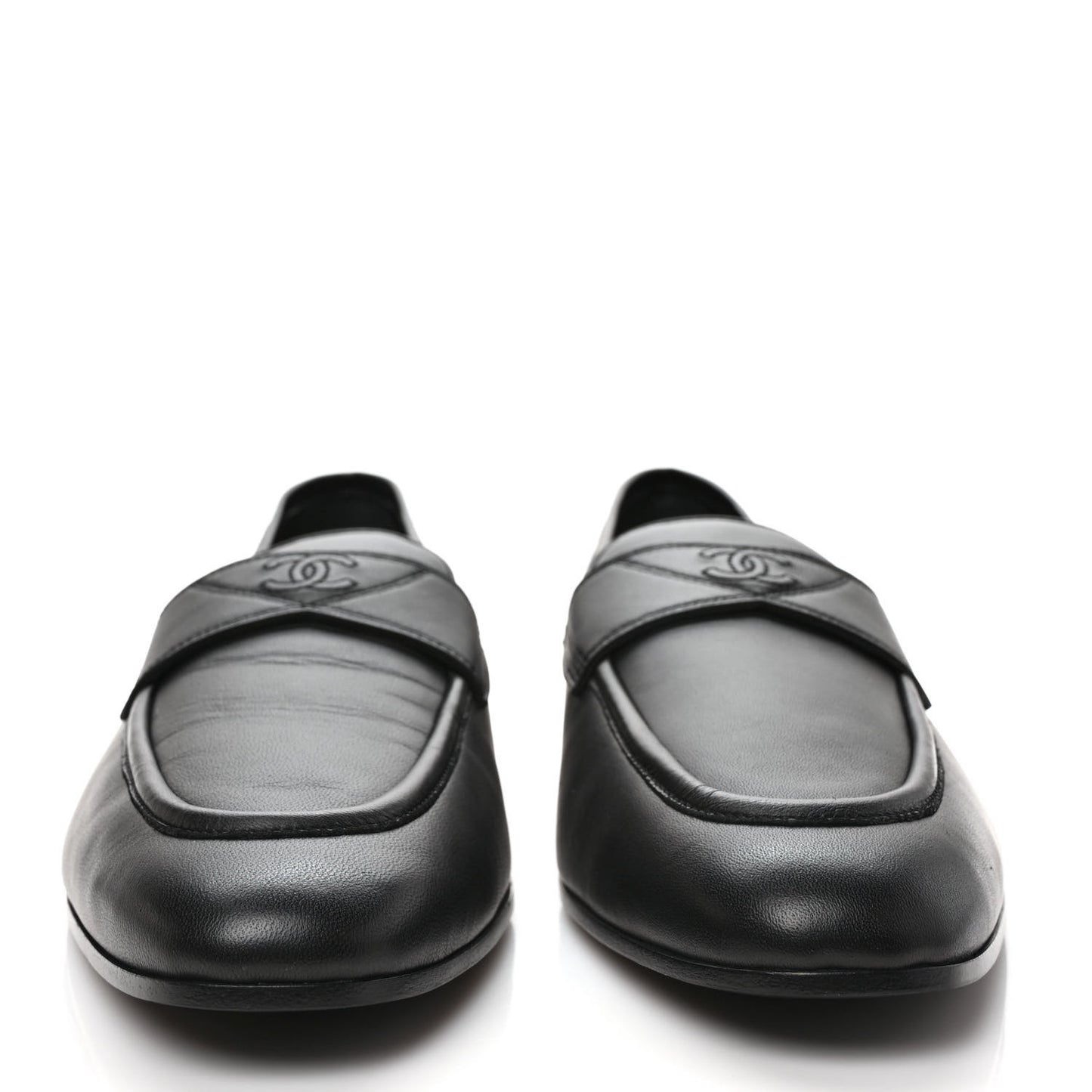Calfskin Mens Stitched CC Loafers 45 45 Black