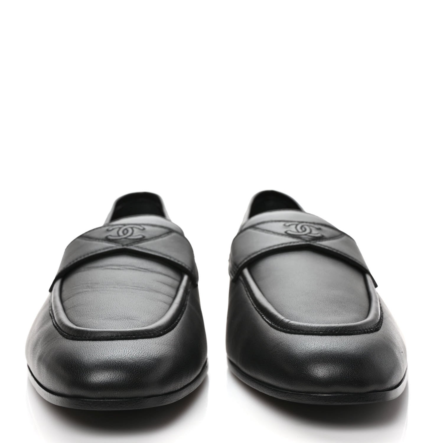 Chanel Calfskin Mens Stitched CC Loafers 45 45 Black 2 of 9