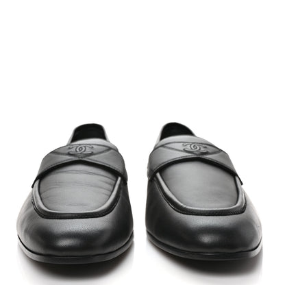 Chanel Calfskin Mens Stitched CC Loafers 45 45 Black 2 of 9