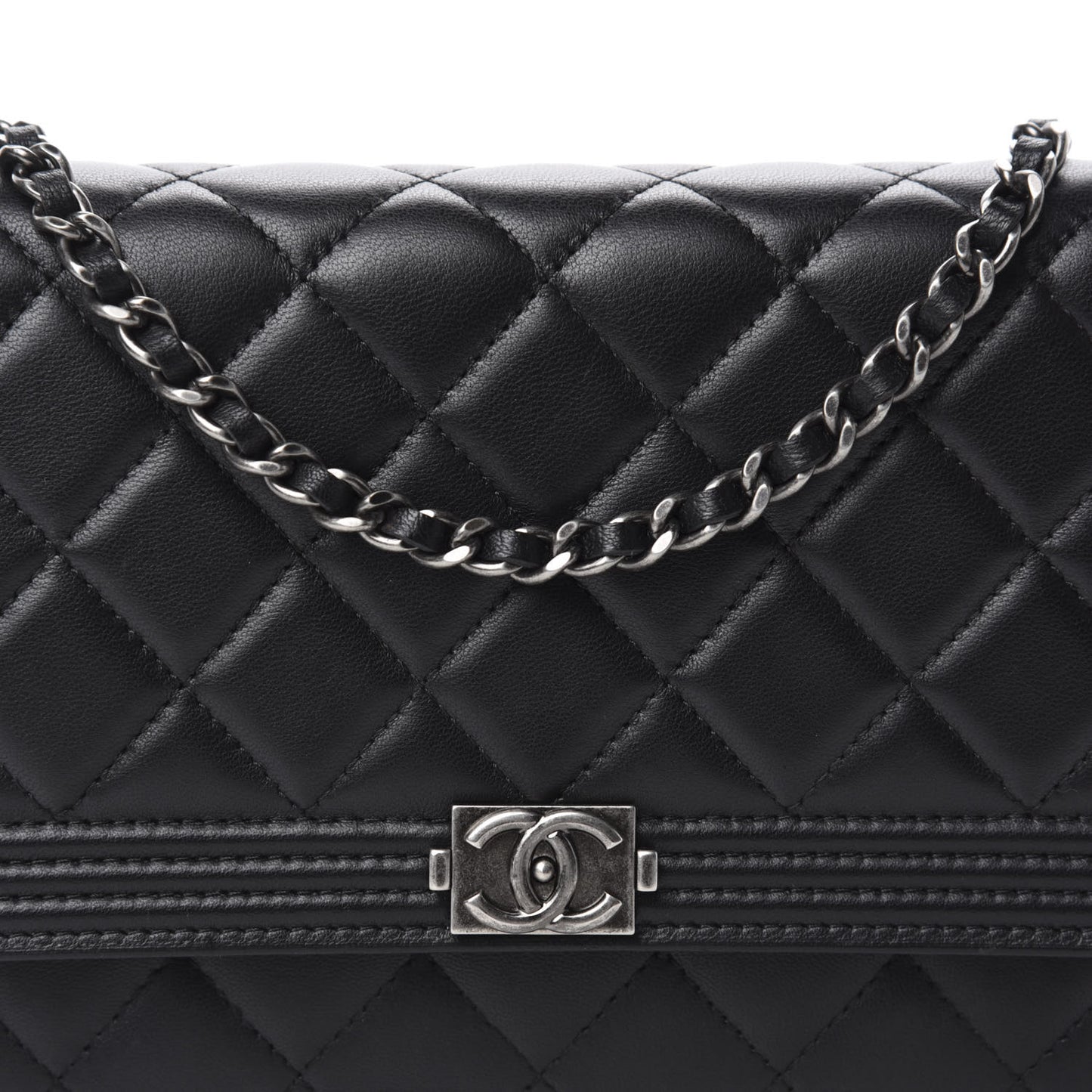 Lambskin Quilted Boy Wallet On Chain WOC Black