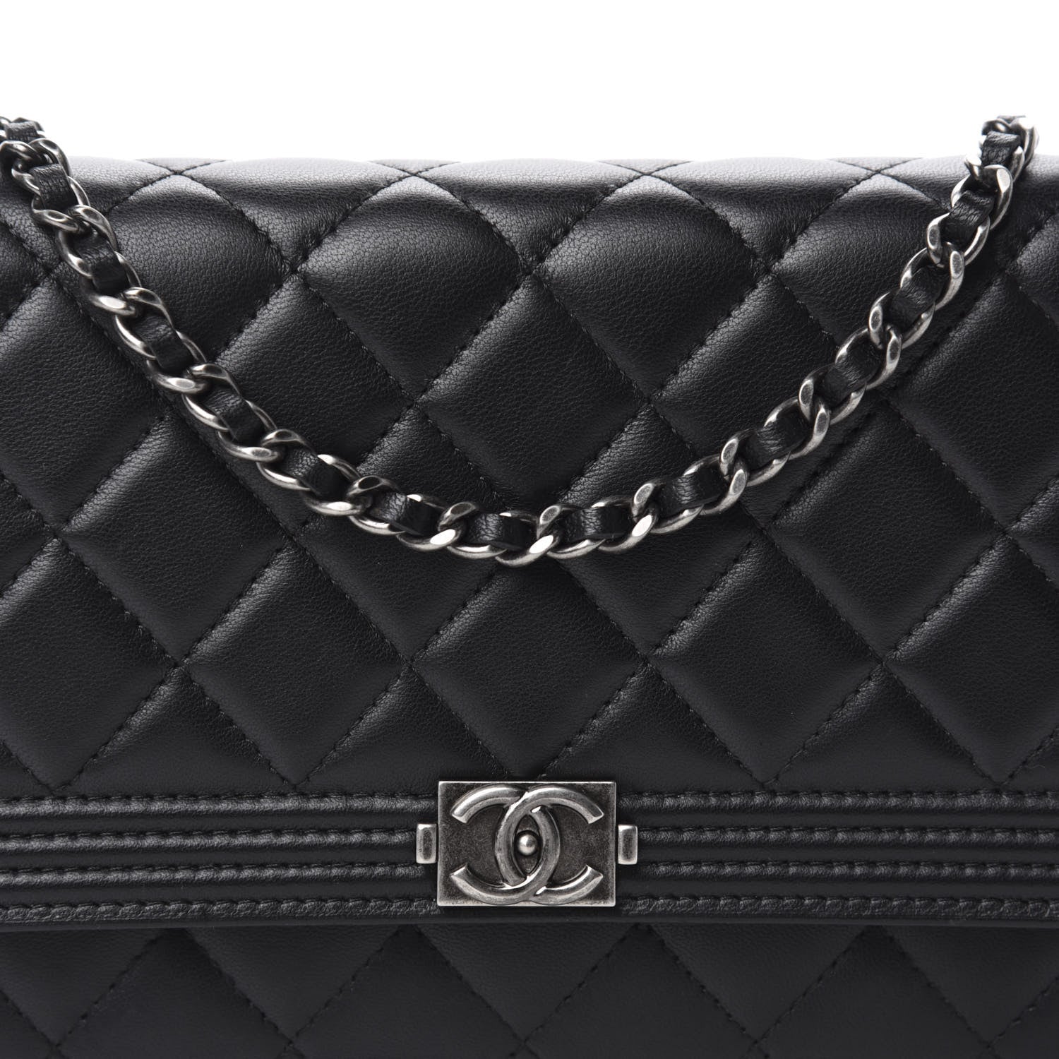 Chanel Lambskin Quilted Boy Wallet On Chain WOC Black 12 of 13