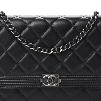 Chanel Lambskin Quilted Boy Wallet On Chain WOC Black 12 of 13