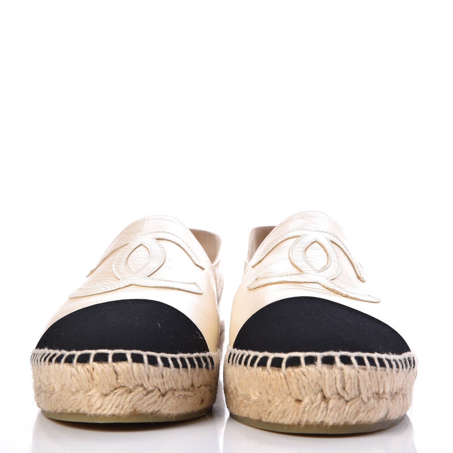 Chanel Metallic Calfskin Grosgrain CC Espadrilles 39 Ivory Black 2 of 11