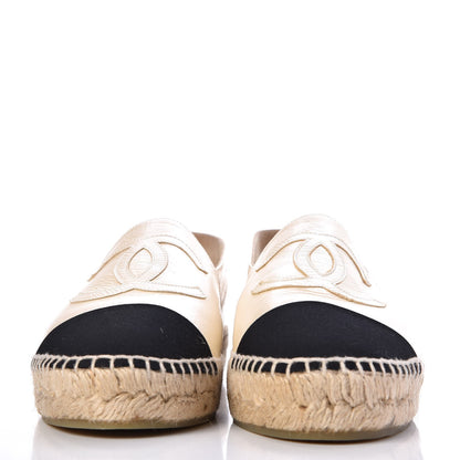 Chanel Metallic Calfskin Grosgrain CC Espadrilles 39 Ivory Black 2 of 11