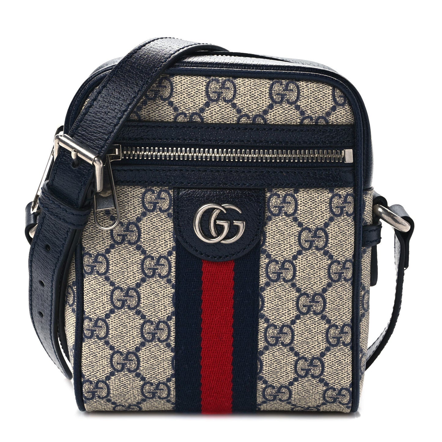 GG Supreme Monogram Textured Calfskin Web Mini Ophidia Messenger Beige Blue