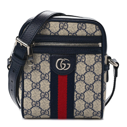 Gucci GG Supreme Monogram Textured Calfskin Web Mini Ophidia Messenger Beige Blue 1 of 10