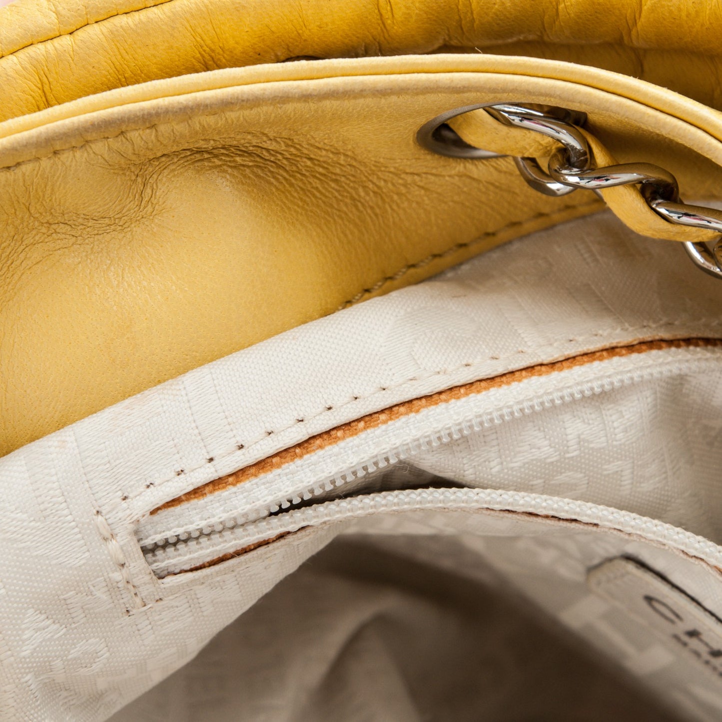 Lambskin Contrast Stitch Drawstring Shoulder Bag Yellow