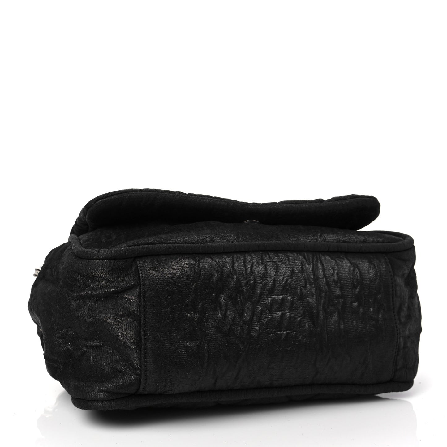 Crinkled Coated Canvas Quilted Flap Black
