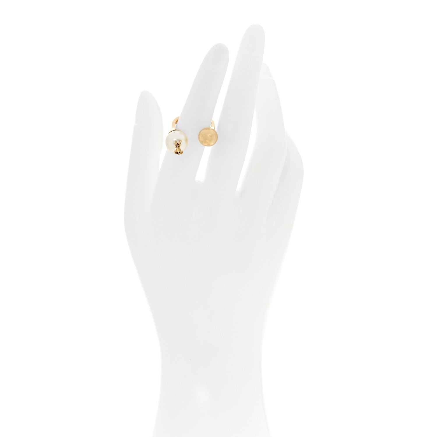 Saint Laurent Brass Cassandre Pearl Ball Ring 49 5 Gold White 2 of 4