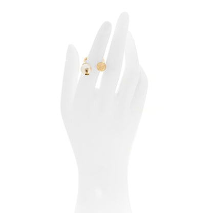 Saint Laurent Brass Cassandre Pearl Ball Ring 49 5 Gold White 2 of 4