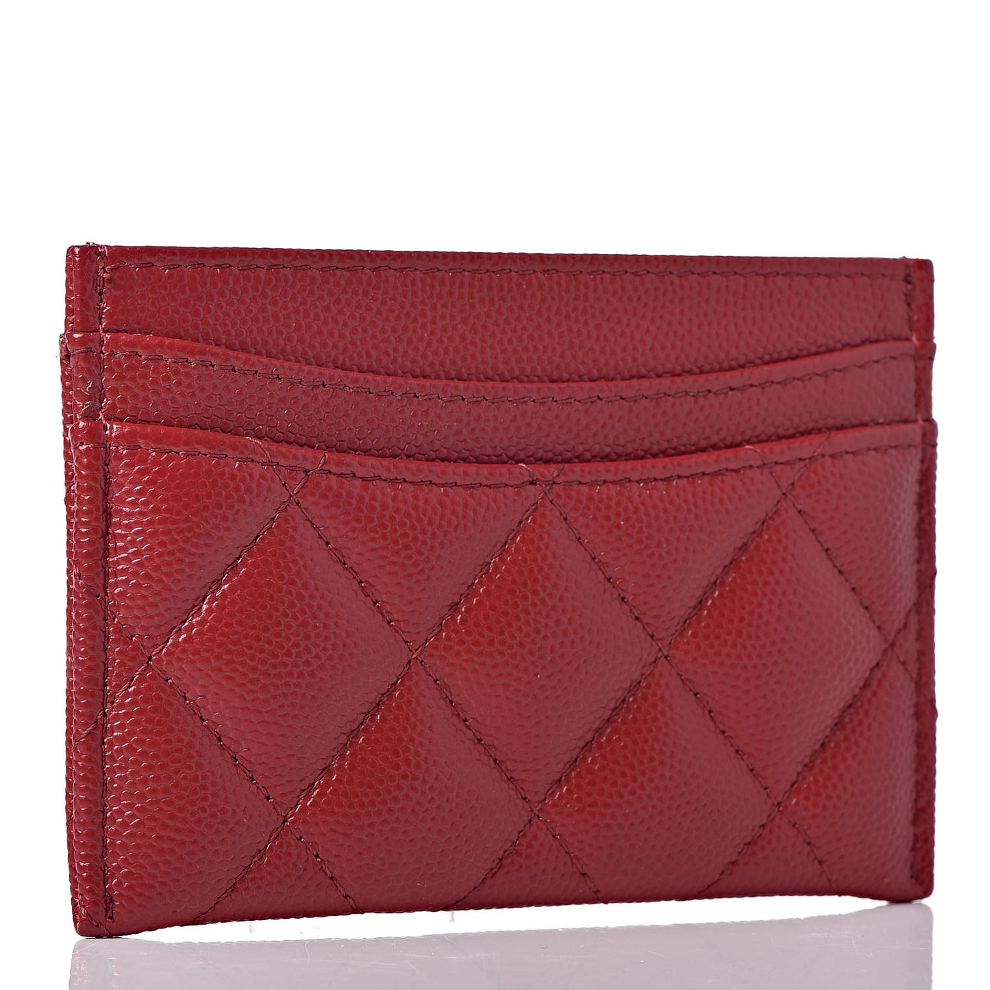 Caviar Quilted CC Card Holder Dark Red