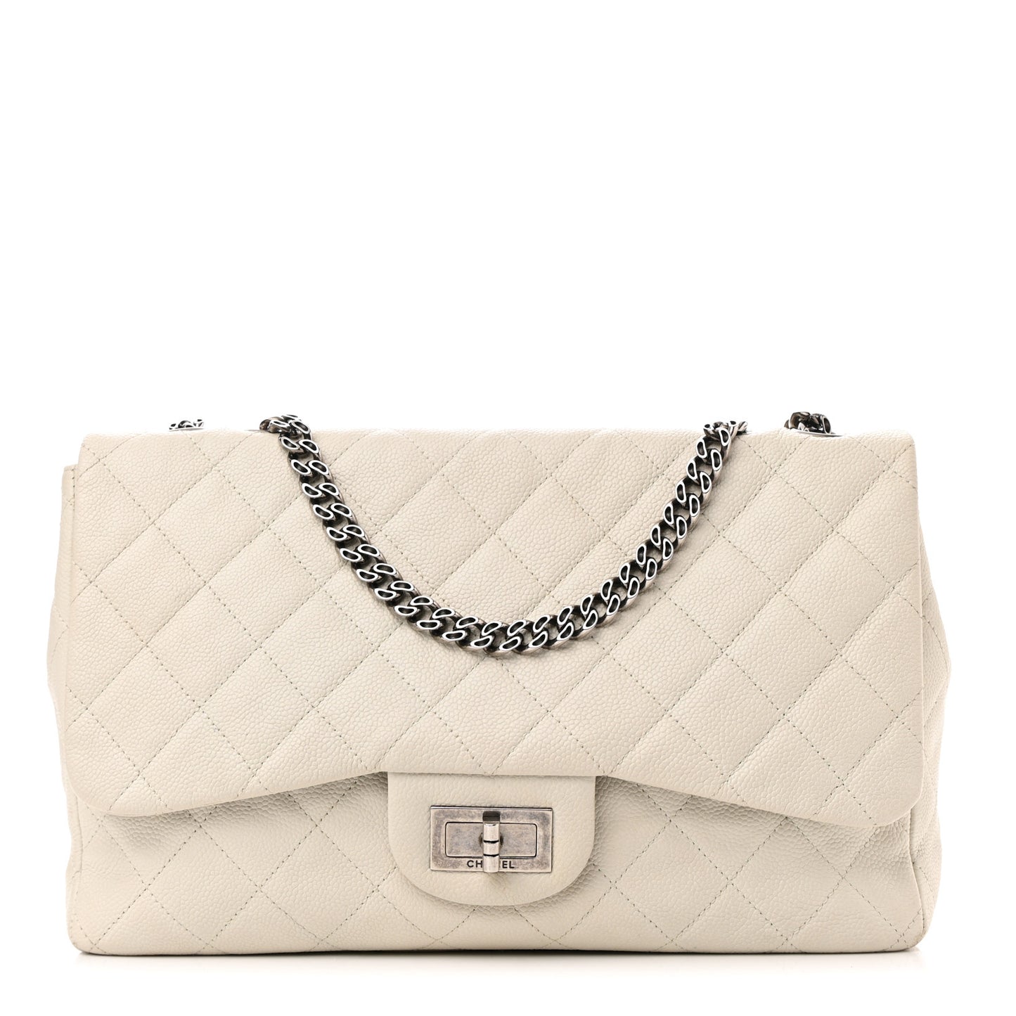 Caviar Quilted Jumbo Single Flap Bijoux Chain Ivory
