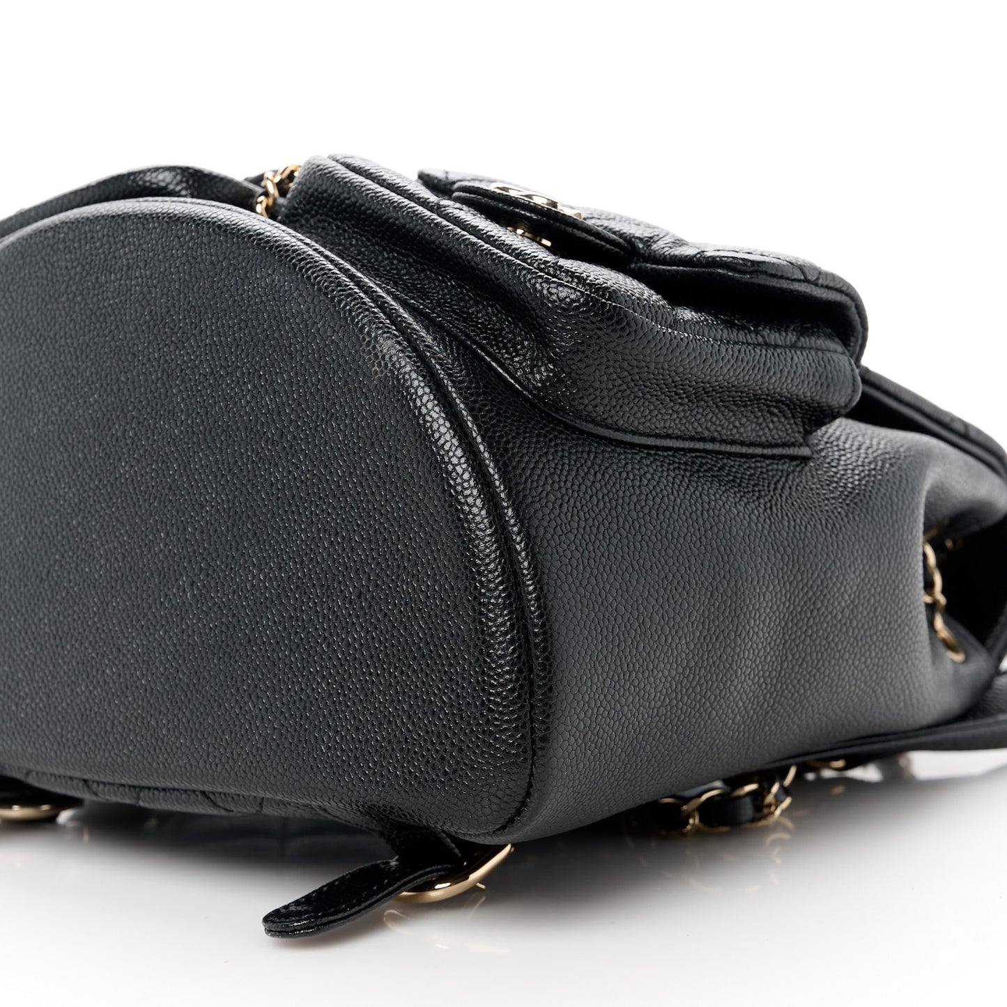 Shiny Caviar Quilted Medium Duma Pockets Drawstring Backpack Black