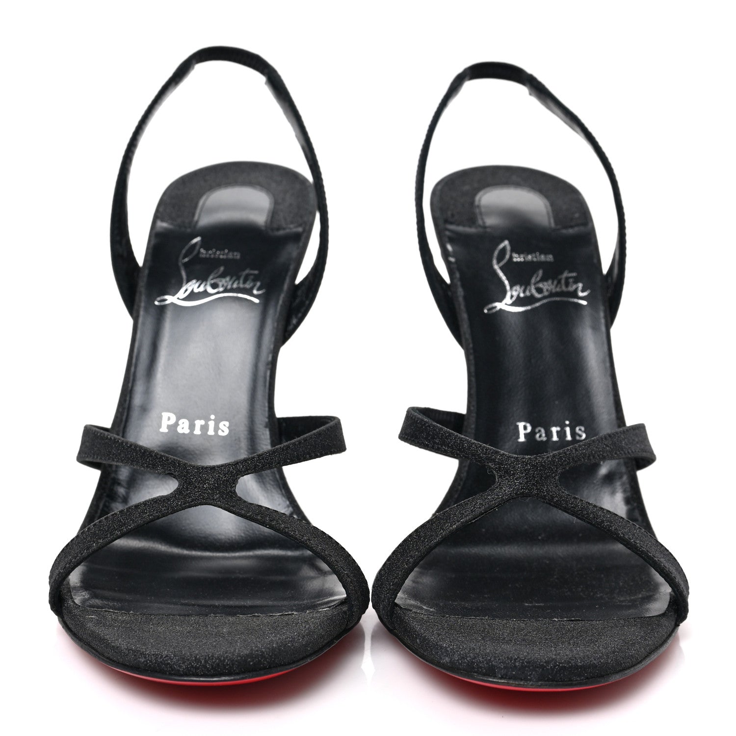 Christian Louboutin Glitter Calfskin Emilie 100 Slingback Sandals 38 Black 2 of 7