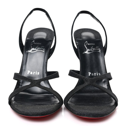 Christian Louboutin Glitter Calfskin Emilie 100 Slingback Sandals 38 Black 2 of 7