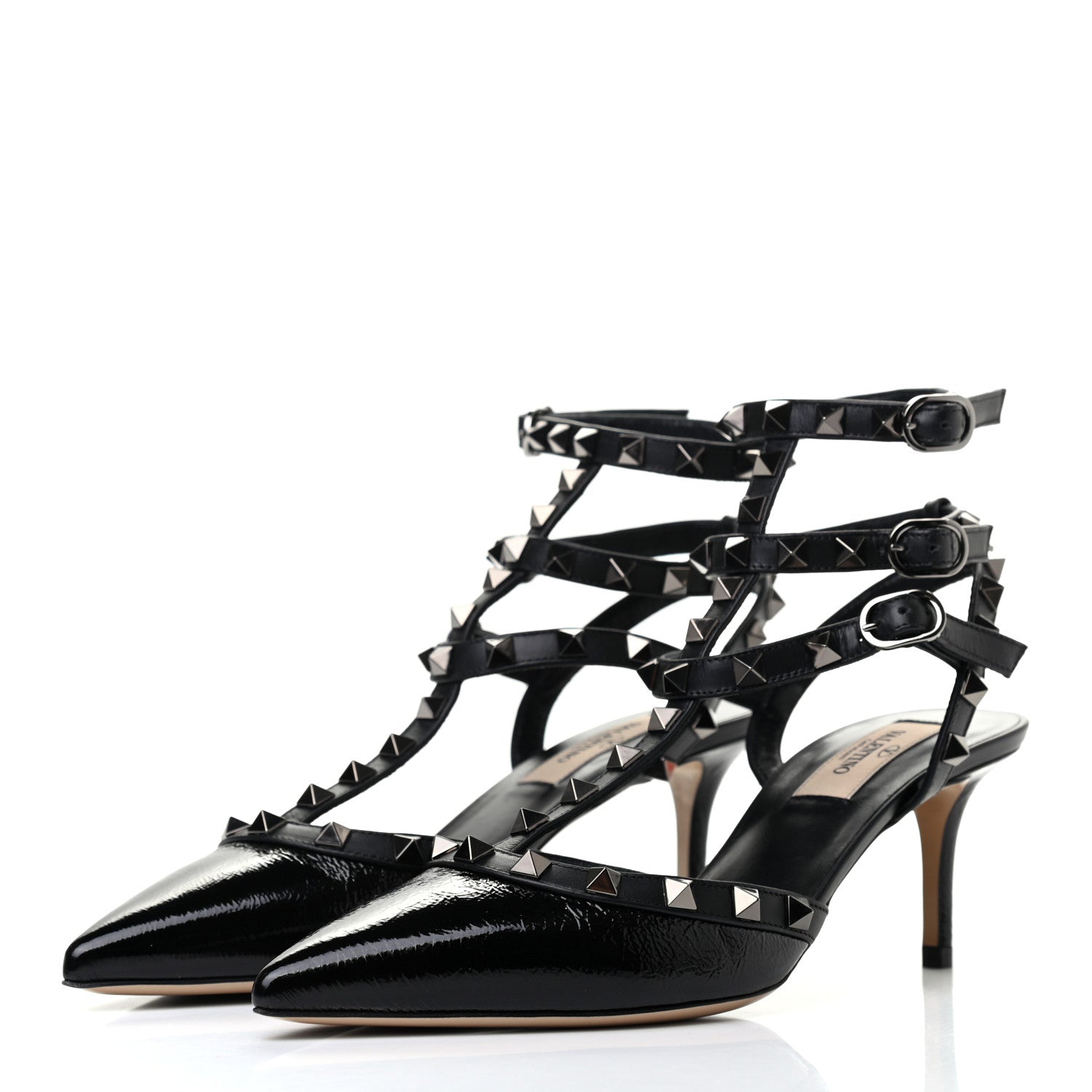 Valentino Garavani Wrinkled Patent Nappa Rockstud Ankle Strap 65mm Pumps 37 Black 3 of 8