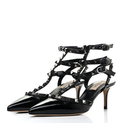 Valentino Garavani Wrinkled Patent Nappa Rockstud Ankle Strap 65mm Pumps 37 Black 3 of 8