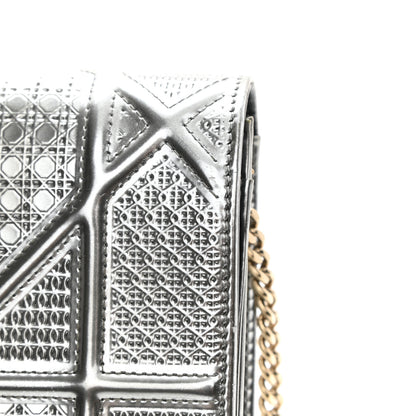 Christian Dior Metallic Patent Micro-Cannage Diorama Wallet on Chain Pouch Silver 11 of 11