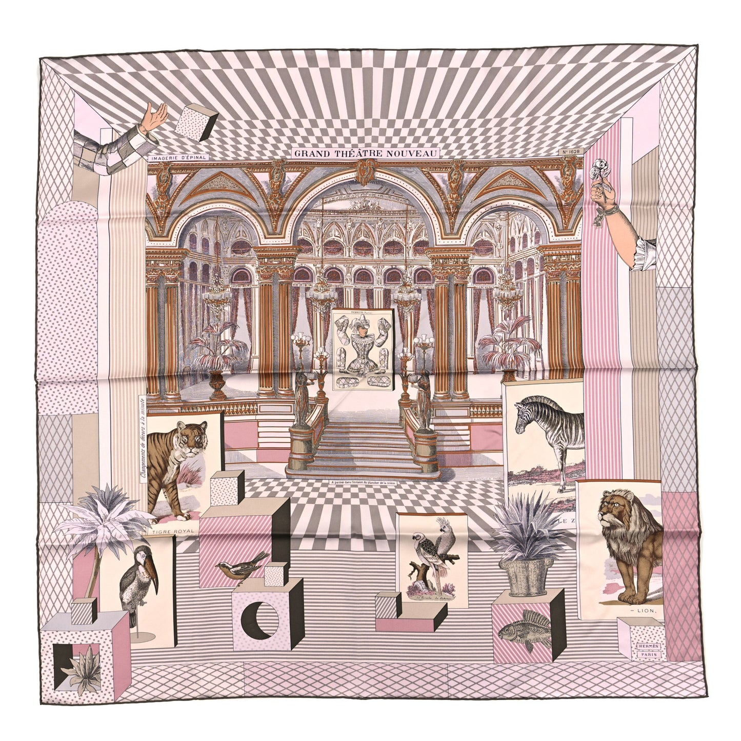 Silk Grand Theatre Nouveau Scarf 90 Rose Pale Etoupe